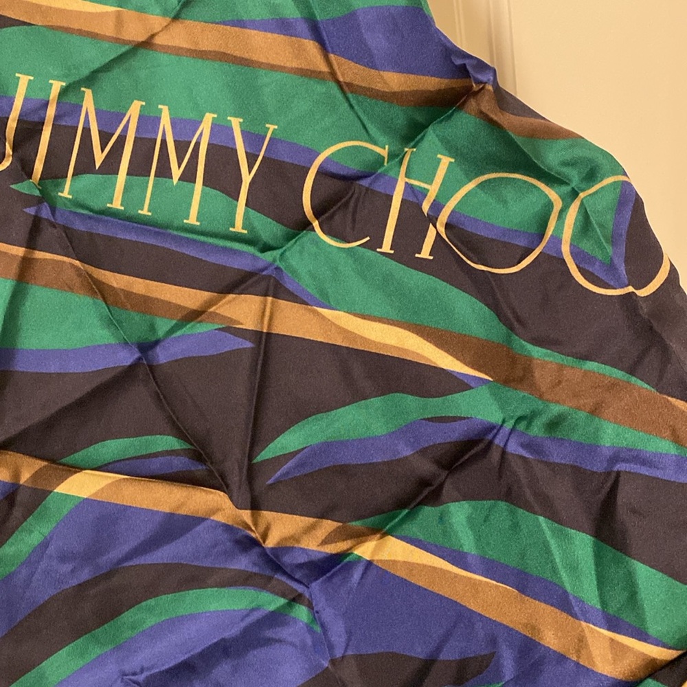 NWT Jimmy Choo London silk scarf in amazing multi colors. Signed Jimmy Choo